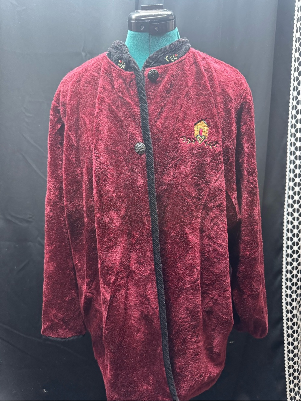 Artisan Burgundy Teddy Jacket with Black Trim